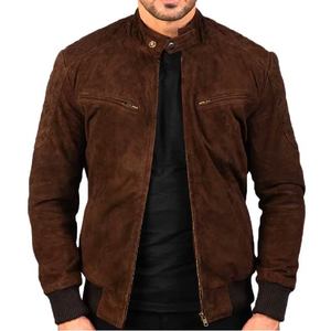 Elegante Chaqueta de Cuero de Cabra Marrón para Hombre con Cuello de Botones a Presión, Cierre de Cremallera, Puños de Punto Acanalado y Forro de Poliéster - Product Image 1