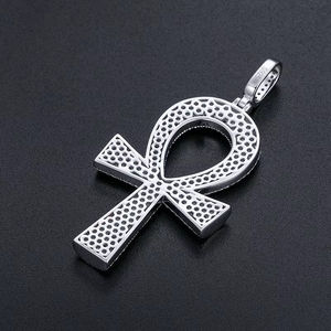 Colgante de Cruz Ankh Plateado con Incrustaciones de Cristal y Diamantes de Imitación, Joyería de Moda Hiphop para Hombre, Regalo - Product Image 2