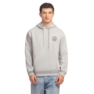 Sudadera con Capucha para Hombre, Corte Regular, Tejido de Felpa Gris, Corte y Costura con Ribete, Estampado Frontal en el Pecho, Sudadera Informal con Capucha, OEM ODM - Product Image 4