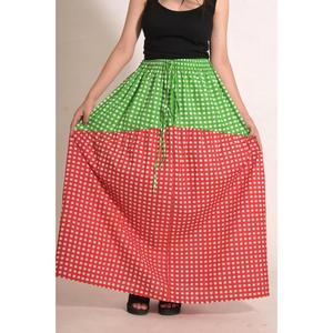 Jupe longue trapèze en coton pour femme, motif écossais rouge et vert, taille à cordon, style décontracté, longueur ras du sol - Product Image 1
