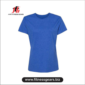 Women's O-Neck Short Sleeve T-Shirt Solid Blue Breathable Knitted Cotton Casual Wear All Seasons - Product Image 1