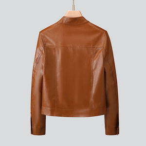 Women's Orignal Leather Jacket(<b>3</b> Colors) Biker Jacket with Zip Pockets Vintage Short Coat for Autumn Spring - Product Image 1