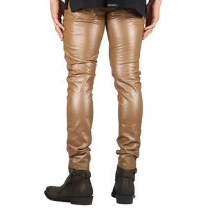 Pantalón de cuero elegante estilo motociclista vintage, corte ajustado, forro interior cálido, pantalón de moda para uso casual. - Product Image 3