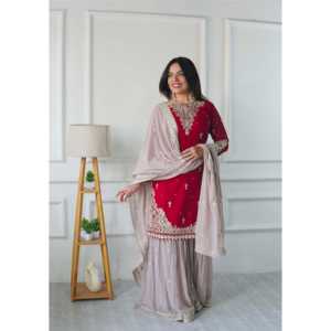 Conjunto de fiesta hermosa para mujer Top Plazzo Dupatta - Product Image 5