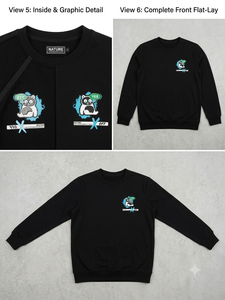 Sweat-shirt à col rond noir pour homme, imprimé panda, poche, coupe classique, décontracté, en molleton bouclette, sérigraphié - Product Image 5