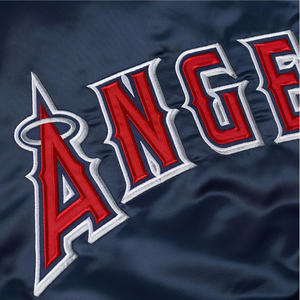 Custom Navy <b>Blue</b> Satin Varsity Jacket <b>Men</b> Athletic Logo Bomber Jacket Wholesale Letterman Baseball Uniform Sportswear - Product Image 3