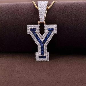 Pendentif personnalisé avec initiale Y, en moissanite et diamants bleus/blancs, plaqué rhodium, pour homme, style hip-hop, cadeau de fête, breloques et pendentifs raffinés - Product Image 1