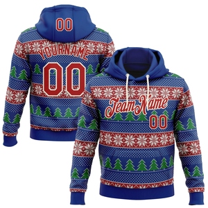 Pull-over à capuche sportif personnalisé OMMIZ INDUSTRY, motif pull de Noël moche rouge royal 3D, vente en gros - Product Image 1