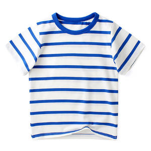 เสื้อยืดเด็กผู้ชายแขนสั้นลายทางผ้าฝ้าย 100% เสื้อผ้าเด็กสไตล์ลำลอง - Product Image 4