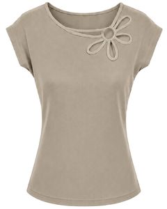 Blusa Casual de Verano para Mujer, Color Beige Claro, Personalizada por el Fabricante, Elegante, con Cuello de Flores, Manga Corta, Holgada, a la Moda - Product Image 1
