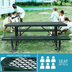 Tavolo da Picnic Rettangolare Verde da 6 Piedi in Acciaio per Esterni con Supporto per Ombrellone - Product Image 4