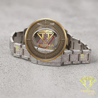 Montre classique avec date, cadran noir, bracelet en acier inoxydable, sertie de diamants Moissanite ronds, largeur 22 mm, idée cadeau Hip Hop