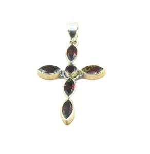Red Garnet Pendant 925 Sterling Silver <b>Cross</b> Pendant <b>Necklace</b> Handmade Statement Pendant Red Stone Pendant Cut Stone Pendant - Product Image 1