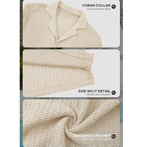 เสื้อชายหาดฤดูร้อนสำหรับผู้ชาย เสื้อเชิ้ตคิวบาแบบลำลองมีกระดุมและดีไซน์โปร่ง สำหรับวันหยุดและการสวมใส่ในชีวิตประจำวัน - Product Image 6