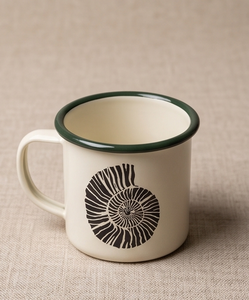 Premium Iron <b>Enamel</b> Camp <b>Mug</b> Custom Fossil Seashell Graphic Design Shatterproof Metal Coffee Cup with Green Rim for Hiking - Product Image 4