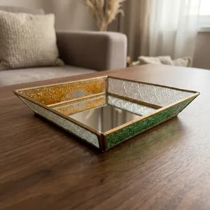 <b>Square</b> <b>Mirrored</b> Storage Tray With Metal Finish In Gold Coloured glass Modern Design For Table Use - Product Image 3