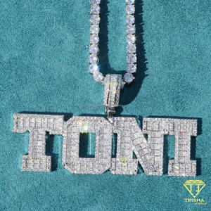 Collier pendentif personnalisé « TONI » avec diamants imitation moissanite, chaîne tennis, fournisseur de bijoux hip-hop - Product Image 5
