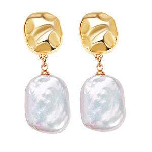 Pendientes de Perlas de Agua Dulce con Forma Barroca Francesa Cuadrada Blanca al por Mayor, Producto Elegante para Comercio Exterior - Product Image 5