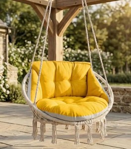 Luxury Velvet Swing Chair Cushion, <b>Indoor</b> Outdoo Hanging Hammock Pad, Waterproof Porch <b>Bench</b> Seat, Boho Macrame Furniture Decor - Product Image 1