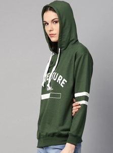 Sudadera con capucha verde para mujer con estampado de letras blancas y rayas en las mangas, top informal tipo jersey - Product Image 5