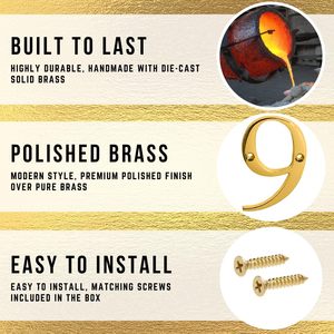 Numéros de maison en laiton massif laqué et poli, plaque d'adresse pour boîte aux lettres extérieure - Product Image 4