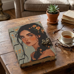 <b>A5</b> Floral Portrait Handmade Paper Journal | Eco Friendly Hardcover Lock Diary <b>Notebook</b> with Artistic Cover Design Gift Set Daily - Product Image 4
