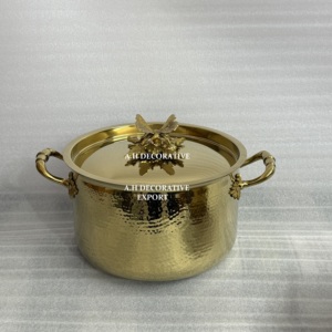 100% Food Grade Gold Plated Hammered <b>Pot</b> Luxury Hotel & Restaurant Serving Cookware Export Quality Metal Casserole with Knob - Product Image 3