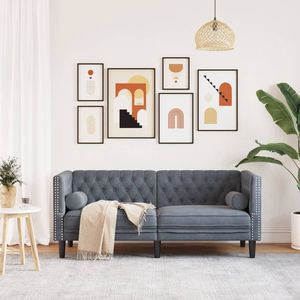 Canapé Chesterfield 2 places en bois massif et velours gris foncé pour salon - Product Image 3