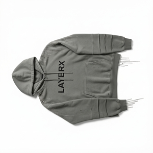 Heavyweight 400 GSM Cotton Fleece Acid Wash Streetwear Oversized <b>Crop</b> <b>Zip</b>-<b>Up</b> Hoodie Rhinestone 3D Embossed Distressed Pullover - Product Image 4