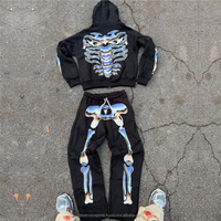 Ensembles de jogging 2 pièces à capuche personnalisés avec logo OEM, imprimés sur écran, 100 % coton épais, survêtements streetwear, coupe-vent zippé