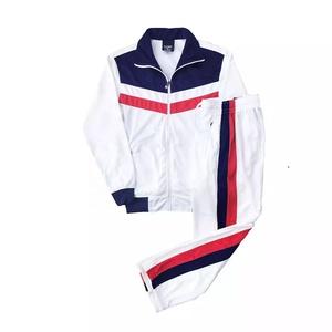 Unisex White Tracksuit Full <b>Zip</b> Stand Collar Color Blocking Striped Side Pockets Polyester Regular Fit Autumn Sporty Style Adult - Product Image 1