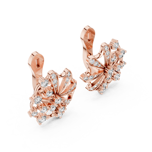 Pendientes de diamantes redondos únicos cultivados en laboratorio con clip, engastados en oro rosa de 18 quilates, para uso diario, fiestas y regalos para mujeres. - Product Image 1