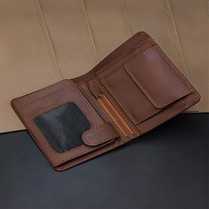 Genuine Cowhide Leather <b>Trifold</b> <b>Wallet</b> <b>Men</b> Luxury ID Window Zipper Purse Short Male Clutch Coin Pocket Card Holder Wholesale - Product Image 2