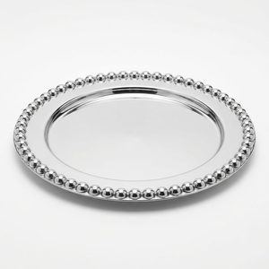 Plateau de service en acier miroir SS304 fait main de 38 cm, style Ins, avec bord perlé, pour la décoration intérieure et les mariages - Product Image 1
