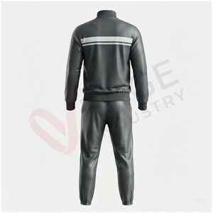Ensemble de survêtement gris pour homme, manches longues, col montant, fermeture éclair sur le devant, couleur unie, coupe sportive, coupe régulière, vêtements d'automne - Product Image 2