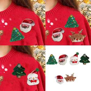 Set de Broches de Peluche Navideños: Santa Claus, Muñeco de Nieve, Reno, Osito de Peluche con Campanas, Accesorios de Solapa para las Fiestas de Invierno - Product Image 5