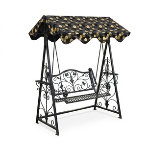 Chaise suspendue de patio extérieure victorienne en fer forgé galvanisé à chaud, résistante à la rouille, pour 2 personnes, avec coussin non imperméable - Product Image 1