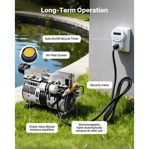 Compressore d'aria da 3/4 HP, sistema di aerazione da 5,2 CFM, 2 diffusori, 100 tubi ponderati, aeratori per laghetto per 3 aeratori per macchine di acquacoltura - Product Image 6