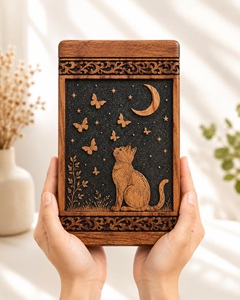 Personalized Eco-Friendly Durable Wooden <b>Cat</b> Memorial <b>Urn</b> Moon Butterfly Engraved Pet Loss Keepsake Ashes <b>Urn</b> 200-220 Cubic Inch - Product Image 4