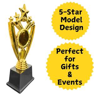 Trophée en métal 5 étoiles en or d'Inde, personnalisable, pour compétitions sportives, avec base noire, design métallique et étoiles 3D - Product Image 5
