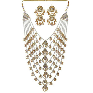 Indian Stylish Layered Pearl Rani Haar Long Kundan Necklace Zircon Alloy Jewellery Set Wedding Engagement Party Gift Hiphop Gold - Product Image 4