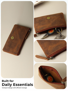 WRIZA Genuine Leather Mini Zipper Key <b>Pouch</b> Compact Travel Short Wallet <b>for</b> <b>Men</b> and Women Premium Handmade Leather Key Holder - Product Image 3
