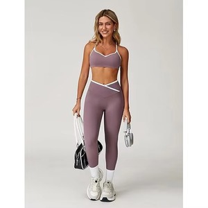 Latest Arrival Plus Size Reversible Solid Yoga Set Fitness Activewear Front Logo Breathable Seamless Spandex/Nylon Tracksuit Set - Product Image 3