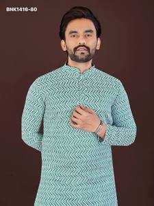 Collection de Kurta-Pyjama prêts-à-porter à manches longues et longueur genou en coton doux de qualité supérieure avec broderie Lucknowi Chickankari – Fournisseur indien - Product Image 2