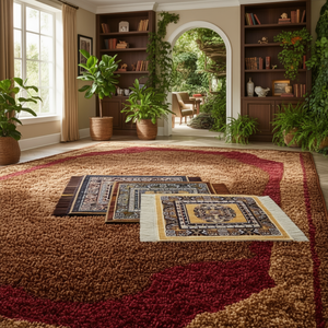 Alfombra Grande y Suave de 24x24 Pulgadas para Hotel u Hogar, de Poliéster de Pelo Largo, con Estampado Marrón/Rojo - Product Image 3