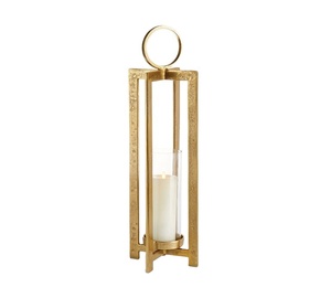 <b>Gold</b> <b>Frame</b> Glass Panel Lantern Clear Window Candle Holder Table Top Decorative Pillar Votive Modern Luxury Handmade Christmas - Product Image 1