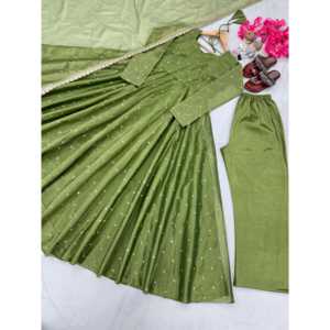 Pd-aarohi ชุดสีแดง anarkali ชุด dupatta & plazzo ชุดสำหรับปาร์ตี้ไซส์ XL - Product Image 2