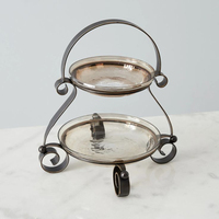 Ensemble de plateaux à gâteau en métal de qualité supérieure, 4 pièces, blanc avec bordure dorée, formes rectangulaires et rondes, présentoir à dessert réutilisable