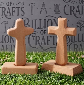Vente en gros usine – Figurine en bois rustique magnétique en forme de croix, sculptée en bois massif, décoration religieuse chrétienne, cadeau de baptême - Product Image 3