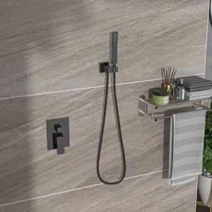 Sistema de Ducha Doble Cuadrado de 12 Pulgadas para Montaje en Pared con Válvula de Instalación Empotrada en Negro Mate - para Accesorios de Baño Modernos - Product Image 4